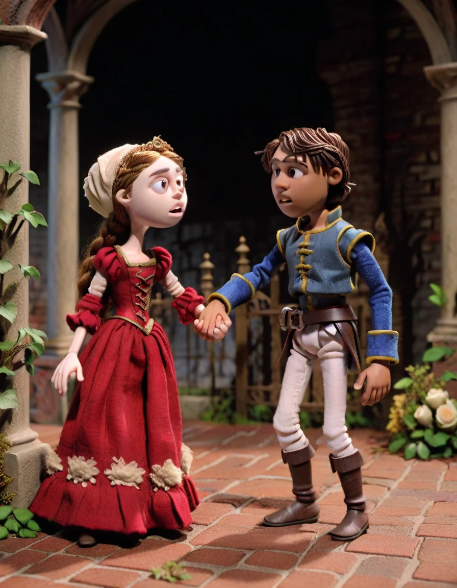 stopmotion, Romeo and Juliet, Two young lovers from feuding families defy societal expectations and face tragic consequences. <lora:CLAYMATE_V2.03_:0.8>