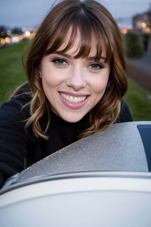 ãã¹ã¿ã¼ãã¼ã PHOTOREALISTIC REALISTIC,masterpiece,best quality,highres,ultra detailed,8k,(pov:1.5),1woman,looking at viewer,teeth,grin,full body,(unlit dark night),outdoors,<lora:t82:0.8>