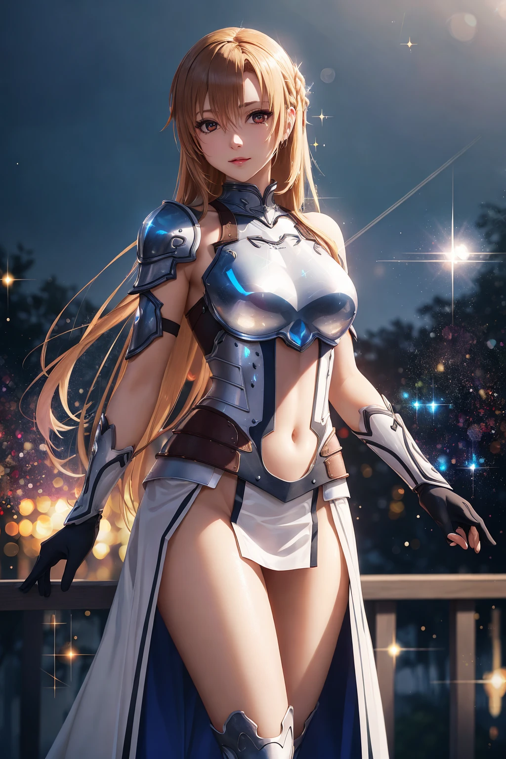 a beautiful Asuna\(sao\), armor outfit, volumetric lighting,
seductive expression, half body, looking at viewer, bokeh, nature, (sparkling:1.75), masterpiece, amazing intricate finely detailed, volumetric lighting, ultra-HD, UHD, 8K, 16K