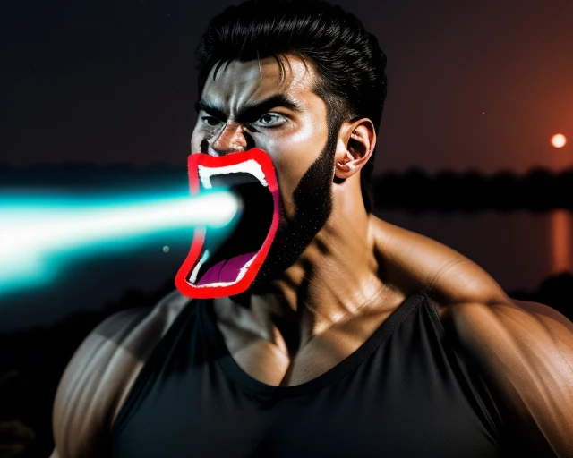 raw photo,realistic,1boy,solo,gigachad,shoopdawoop,open mouth,laser, <lora:Shoopdawoop15:1>