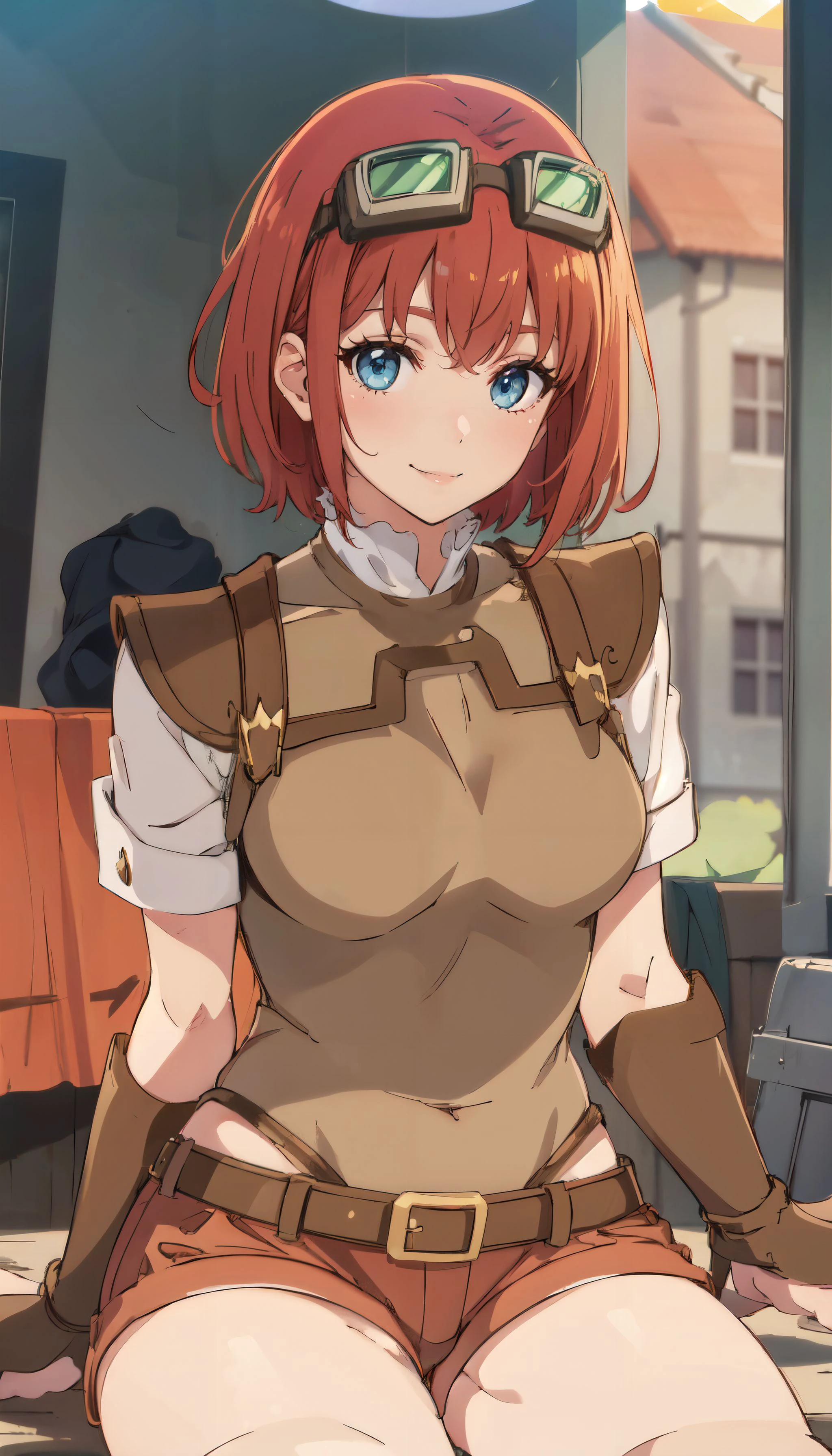 (Masterpiece, Ultra-high resolution, 8k, High Quality, Top quality, High-Detailed, Detailed CG, Cinematic Shadow:0.5, Beautiful Detailed Eyes, Ultra Resolution, Depth of Field, High Resolution, Masterpiece: 1.2), (Anime Art style), (cowboy shot), (rooftop), 1girl, solo, aaritsuka, short hair, ahoge, hair scrunchie, orange scrunchie, white jacket, harness, long sleeves, belt, black skirt, miniskirt, black pantyhose, beautiful breasts, smile, walking,