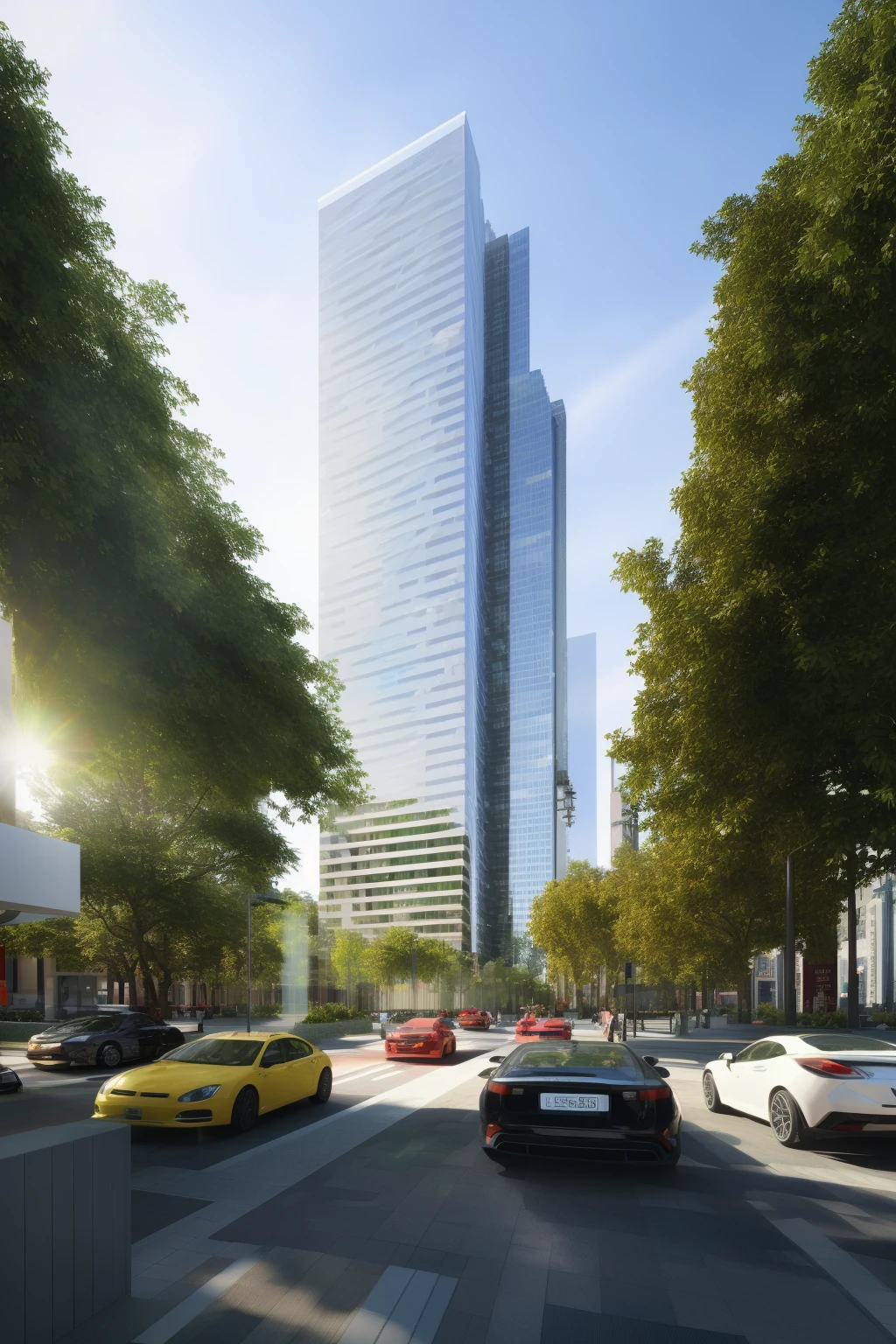 <lora:JJ_Archvizcg_v2:.7>,((Archiviz)), sunset, skyscraper, abundant plants, lots of trees, sunlight, public blocks, urban planning, daytime, mountains, public squares, city roads, city skylines, various building facades, lively city streets, viewing angles, enough detail, best quality, masterpieces, high resolution, 8k, HD, super realistic, Photorealistic, highly detailed, plaza,
