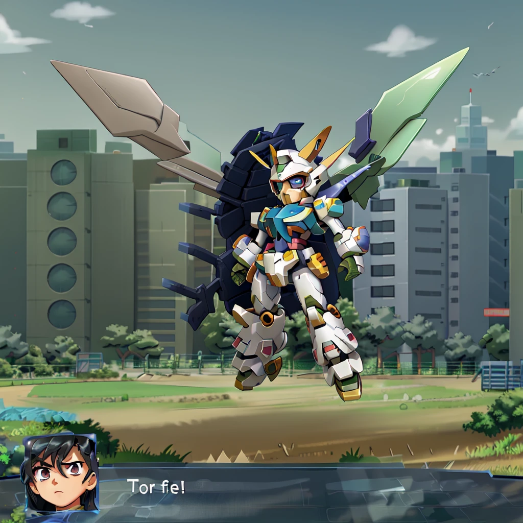 <lora:robot15:0.75>,a video game with a robot flying over a field, srw99