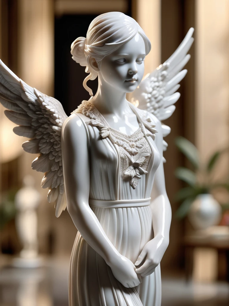 a statue of (a girl with wings:1.3), (solo:1.2), no humans, high quality, masterpiece, realistic, photorealistic, long-focus <lora:ral-porcelain-sdxl:1> ral-porcelain