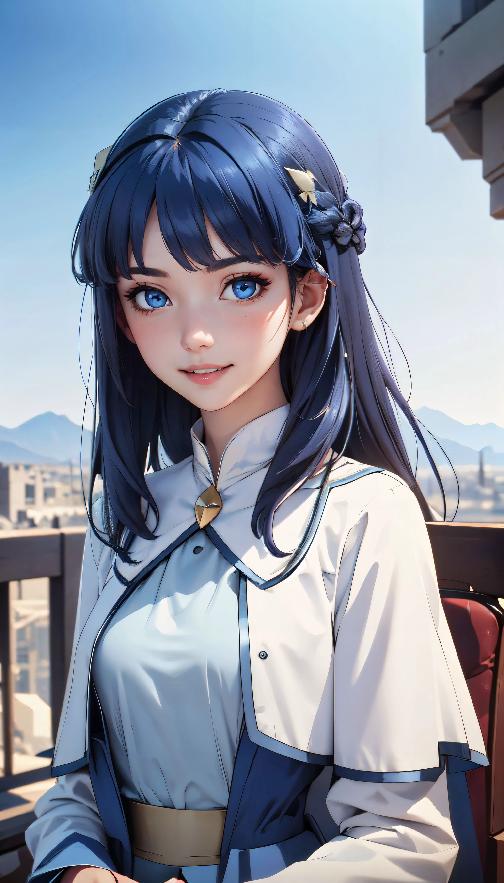 photorealistic, octane render, sharp focus, (8k), (4k), (Masterpiece), (realistic skin texture), extremely detailed, intricate, hyper detailed, soft lighting, high resolution, sharp detail, (best quality, hires, high resolution), extremely detailed, highres, in a dystopian landscape , 1girl, long hair, vibrant blue hair, blue eyes, white hairclip, long white dress, blue trim, showing indifference, <lora:detail_slider_v4:0.6> <lora:Milly_VRMMO:1> ,