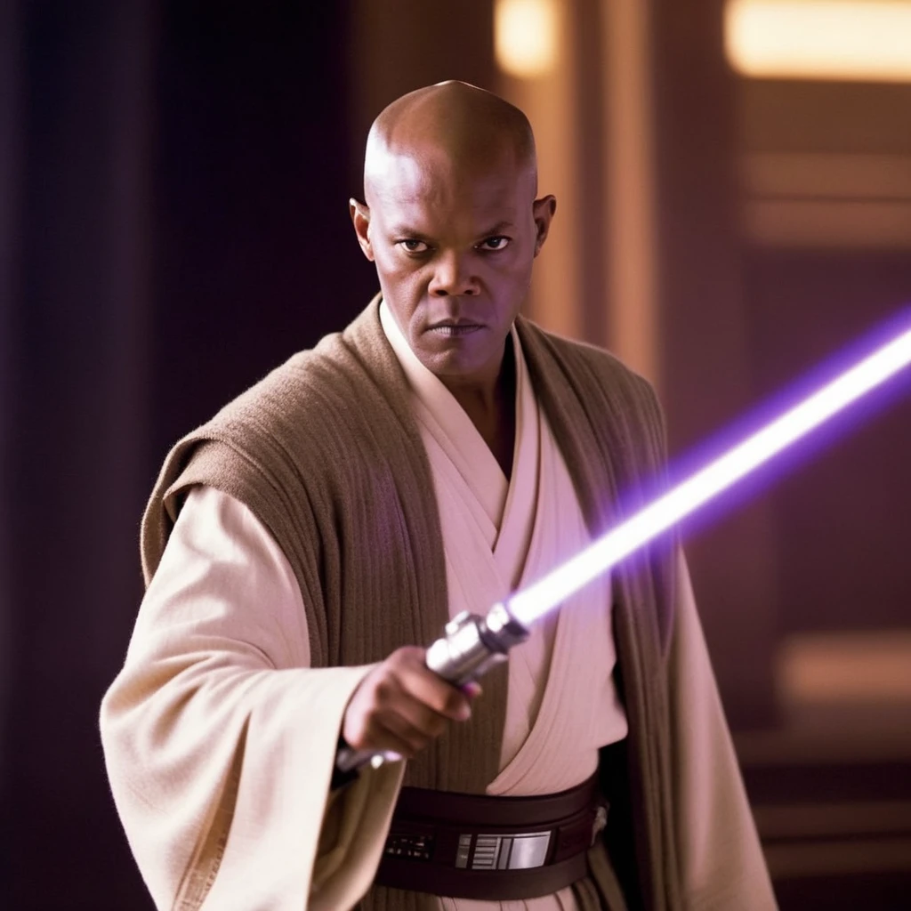 cinematic film still of <lora:Mace Windu:1.2>
Mace Windu a man in a jedi costume holding a purple light saber in star wars universe, shallow depth of field, vignette, highly detailed, high budget, bokeh, cinemascope, moody, epic, gorgeous, film grain, grainy