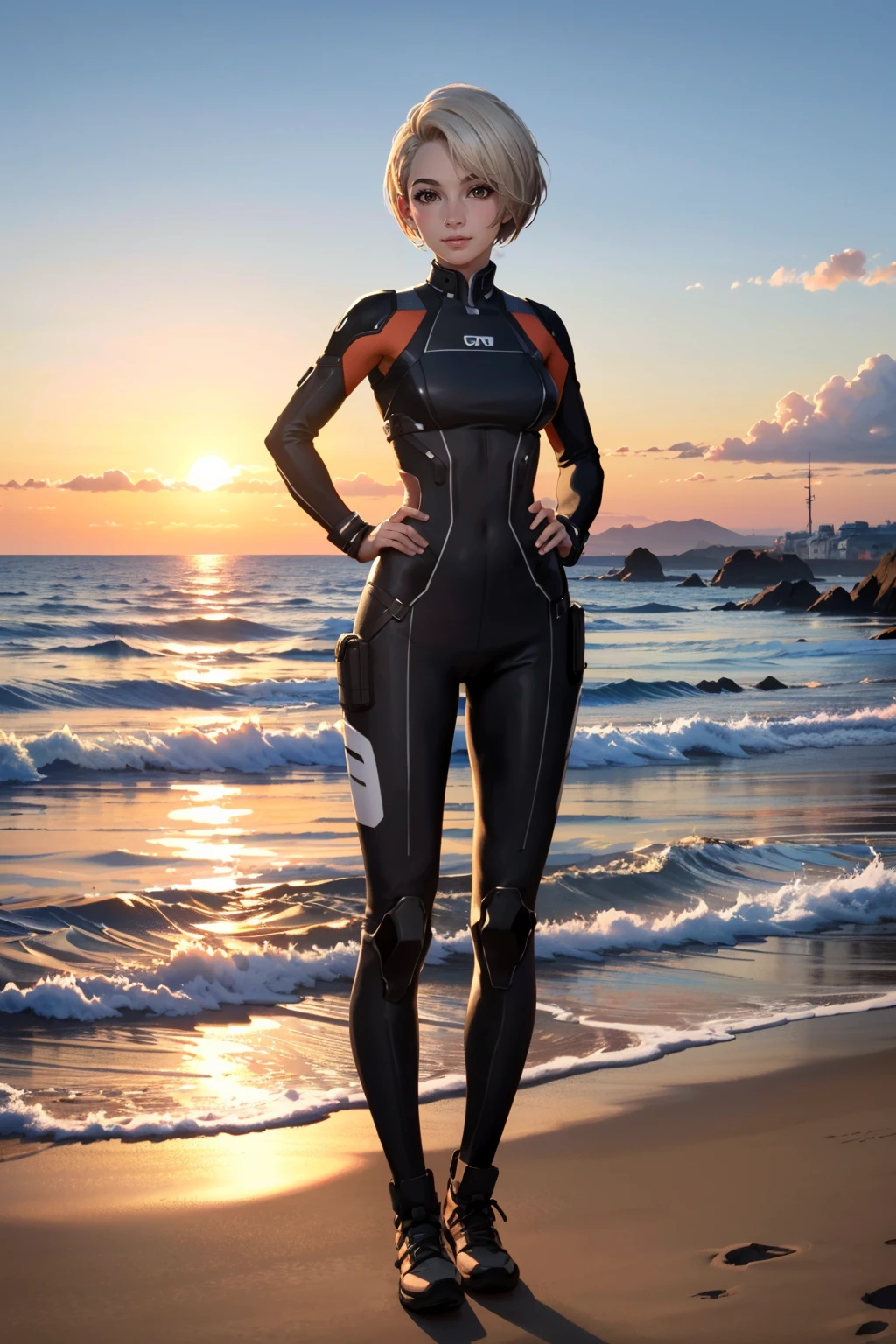 ((ultra detailed, masterpiece, best quality))
<lora:MEACora:0.8>
MEACora, 1girl, solo, short hair, blonde hair, brown eyes, Standing on a cliff by the sea, the sunset in the background, full body, with hands on hips