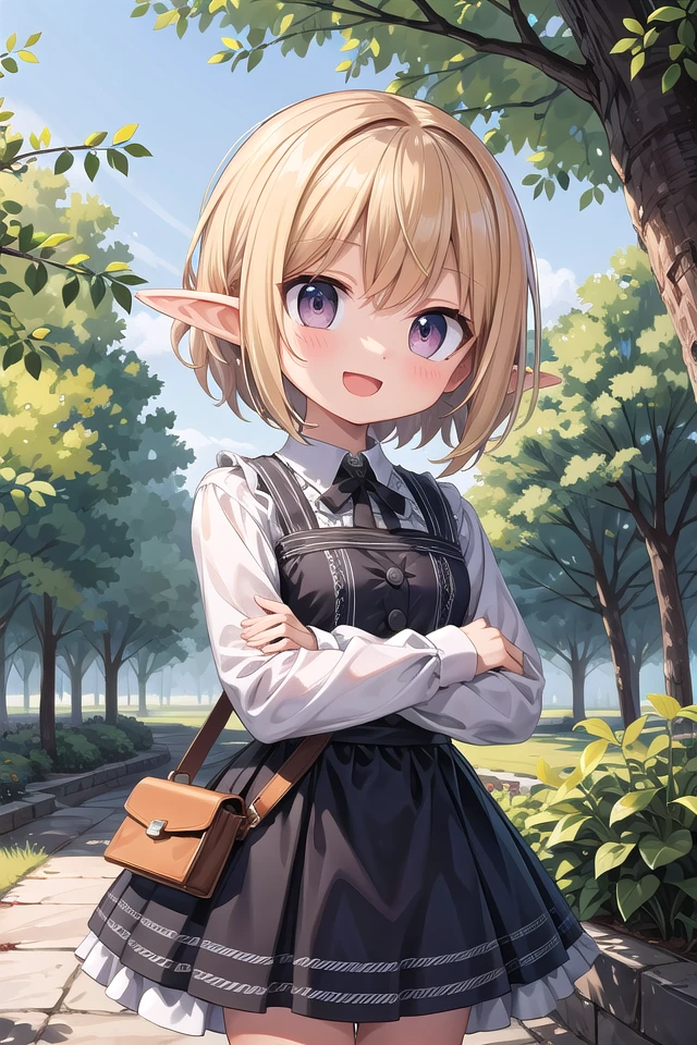 (cleavage:-1), (cat ear:-1), insanely detailed, absurdres, ultra-highres, ultra-detailed, best quality,
1girl, solo, nice hands, perfect hands,
BREAK
(wearing houndstooth pattern dress),
happy smile, laugh, open mouth,
standing,crossed arms,
from front, cowboy shot,
BREAK
slender, kawaii, perfect symmetrical face, ultra cute girl, ultra cute face, ultra detailed eyes, ultra detailed hair, ultra cute, ultra beautiful,
BREAK
in forest,
BREAK
elf girl, blonde hair, elf ear, pink eyes, medium breasts