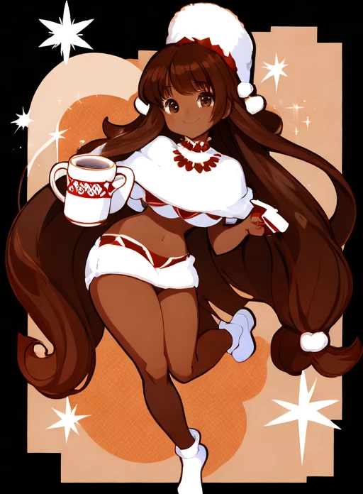 <lora:cocoacookie_v1.1:0.9> cocoacookie, holding mug of cocoa, smiling, solo, fullbody, white background, no background, transparent background, simple background, best quality, masterpiece, high resolution, dark skin