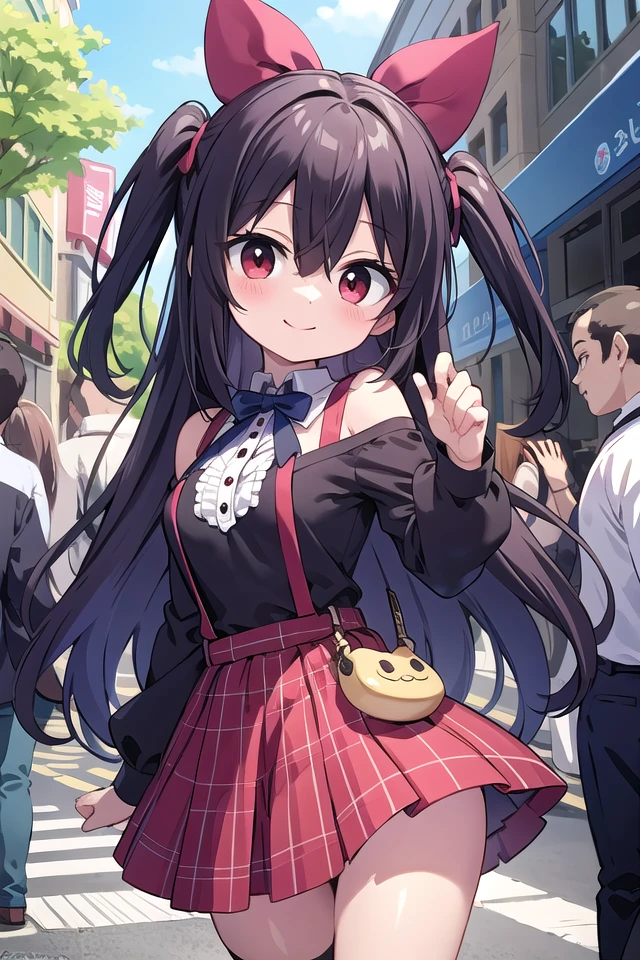 insanely detailed, absurdres, ultra-highres, ultra-detailed, best quality,
1girl, solo, nice hands, perfect hands,
BREAK
jirai kei,plaid skirt, shirt, long sleeves, bow, blue skirt, white shoulder frilly shirt, outdoors, blue bow, long hair
BREAK
happy smile, laugh, closed mouth, standing,
,
cute pose, cowboy shot,
BREAK
slender, kawaii, perfect symmetrical face, ultra cute girl, ultra cute face, ultra detailed eyes, ultra detailed hair, ultra cute, ultra beautiful,
BREAK
in harajuku, shibuya, tokyo, street, crowd, cityscape,
BREAK
medium breasts,
(black hair, red eyes), hair between eyes