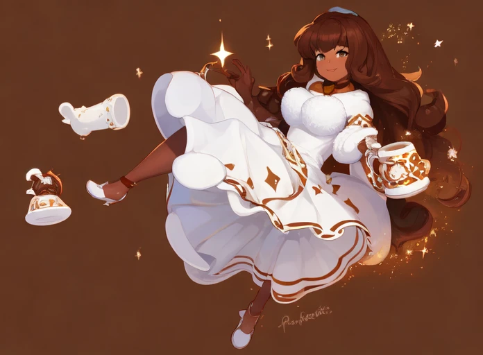 <lora:cocoacookie_v1.1:0.9> cocoacookie, holding mug of cocoa, smiling, solo, fullbody, scene, detailed background, best quality, masterpiece, high resolution, dark skin
