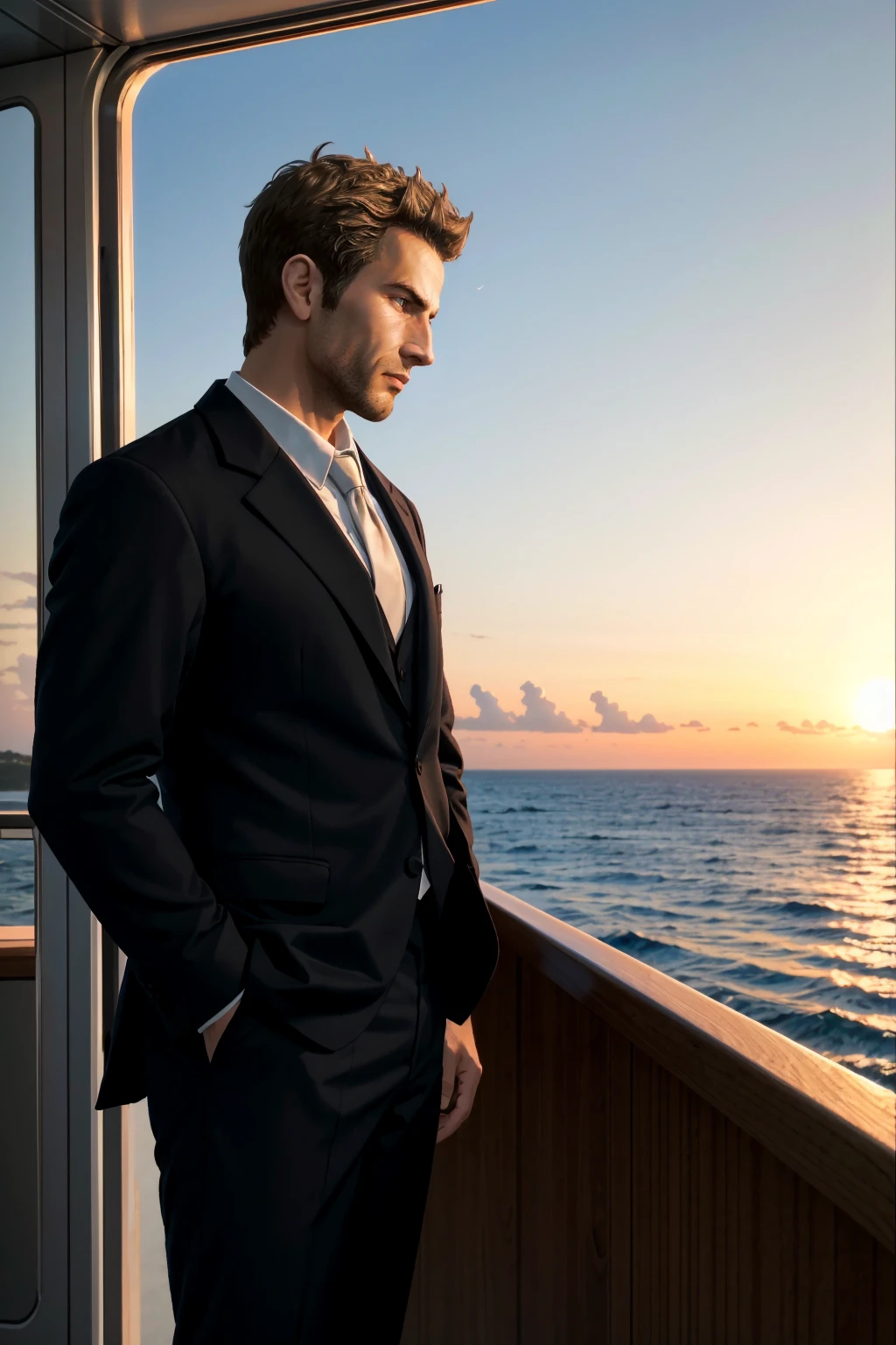 ((ultra detailed, masterpiece, best quality))
<lora:DeadChuck:0.8>
DeadChuck, 1boy, solo, on a luxury yacht, dressed in a sharp suit, looking out at the ocean as the sun sets in the distance