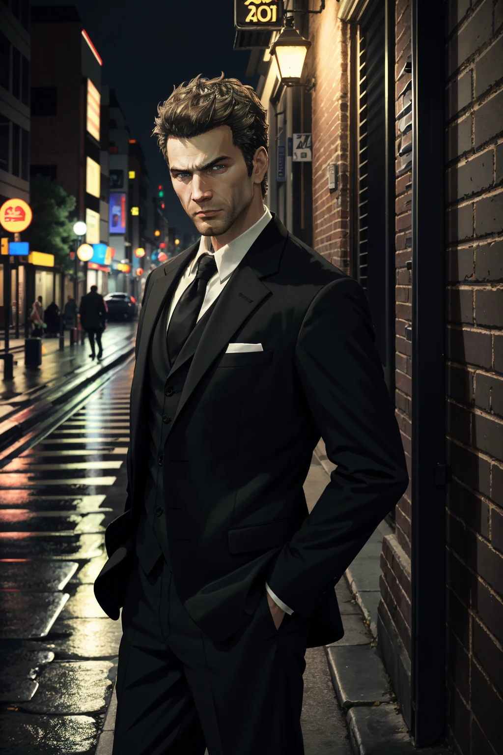 ((ultra detailed, masterpiece, best quality))
<lora:DeadChuck:0.8>
DeadChuck, 1boy, solo, In an urban alley, tailored suit, city lights reflecting on wet pavement, leaning against a brick wall with a mysterious gaze