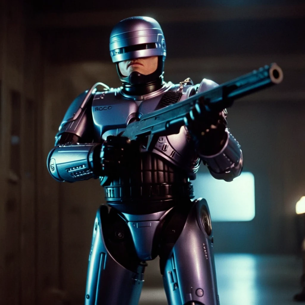 cinematic film still of <lora:RoboCop 1987:1.2>
RoboCop 1987 a villain criminal man holding a shotgun in a dark room, shallow depth of field, vignette, highly detailed, high budget, bokeh, cinemascope, moody, epic, gorgeous, film grain, grainy