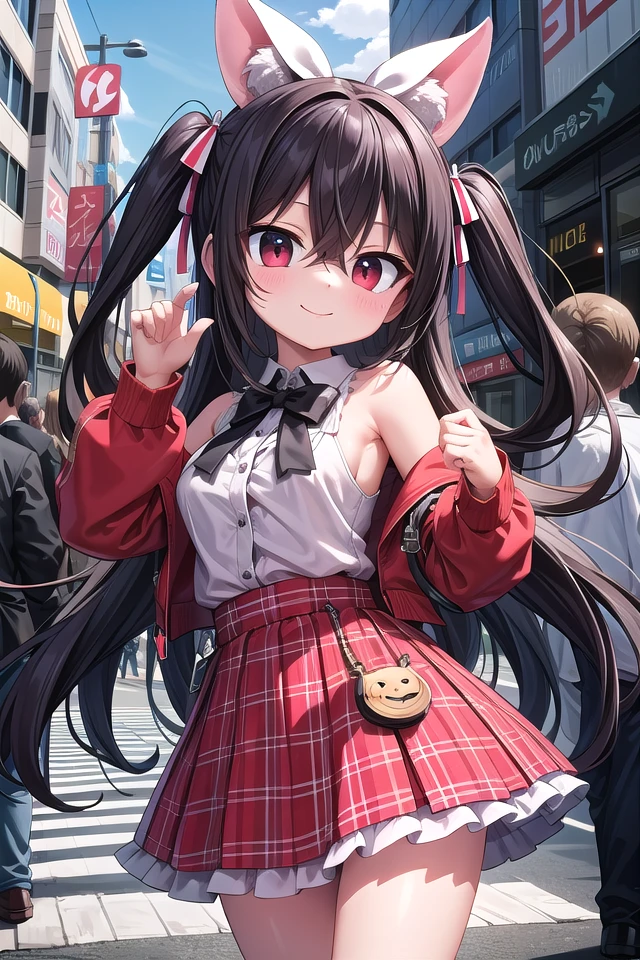 insanely detailed, absurdres, ultra-highres, ultra-detailed, best quality,
1girl, solo, nice hands, perfect hands,
BREAK
jirai kei,plaid skirt, shirt, long sleeves, bow, blue skirt, white shoulder frilly shirt, outdoors, blue bow, long hair
BREAK
happy smile, laugh, closed mouth, standing,
,
cute pose, cowboy shot,
BREAK
slender, kawaii, perfect symmetrical face, ultra cute girl, ultra cute face, ultra detailed eyes, ultra detailed hair, ultra cute, ultra beautiful,
BREAK
in harajuku, shibuya, tokyo, street, crowd, cityscape,
BREAK
medium breasts,
(black hair, red eyes), hair between eyes