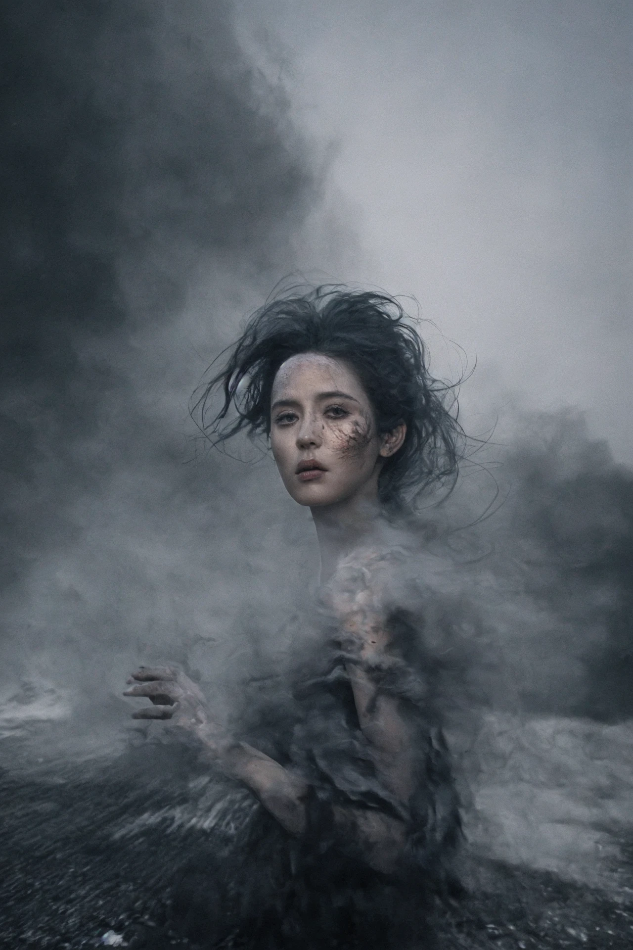 a Photorealistic dramatic hyper realistic photo of a glamorous Mexican ghost smoke Brower and Deborah Ory,Lois Greenfield,Beautiful dynamic dramatic dark moody lighting,volumetric,shadows,cinematic atmosphere,Octane photo,8K masterpiece,engulfed by black powder explosion,sharp focus,hyperrealistic,photographabst,3D Matte,bold shapes,hard edges,street,Engulfed,by diegocr,DonMn1ghtm4reXL,Roger Deakins Style,<lora:Storm_v1.0:0.9>,<lora:SDXLrender_v2.0:0.6>,