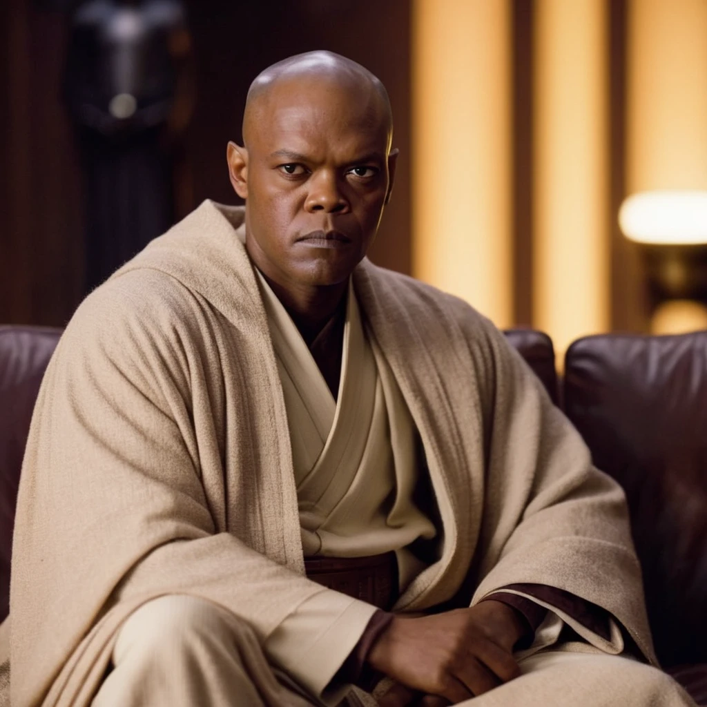 cinematic film still of <lora:Mace Windu:1.2>
Mace Windu a man in a robe sitting on a couch in star wars universe, shallow depth of field, vignette, highly detailed, high budget, bokeh, cinemascope, moody, epic, gorgeous, film grain, grainy