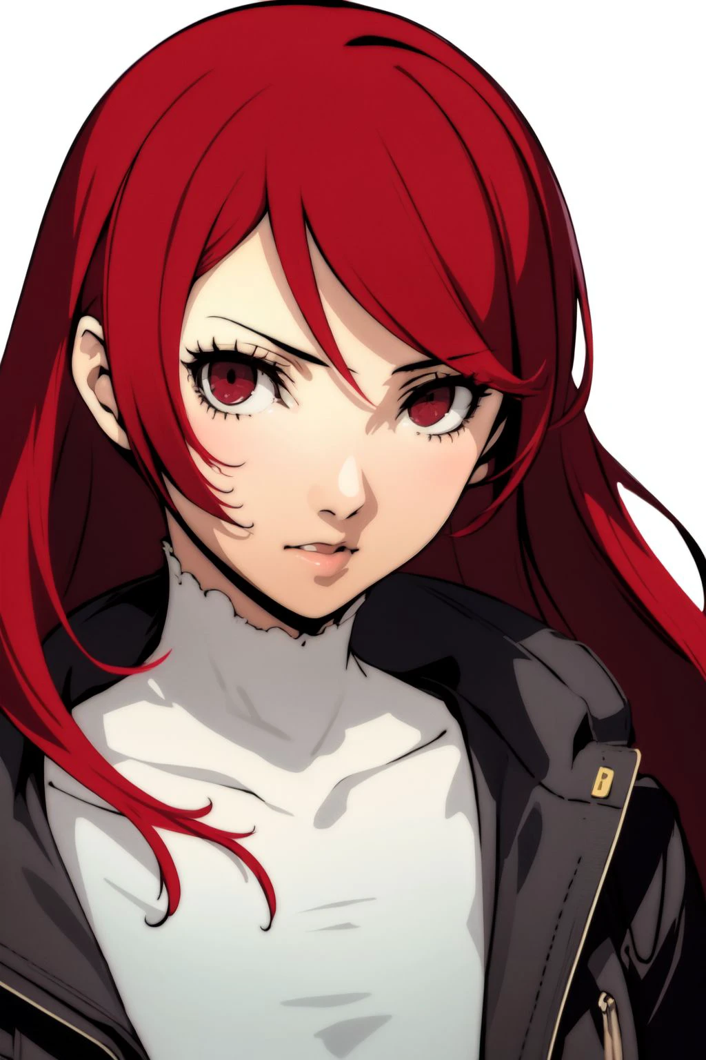 ranni the witch, (persona5 styles), persona5 theme, persona background, white_outline on character, high quality, 1girl, city background, beautiful face, red color theme, black color theme