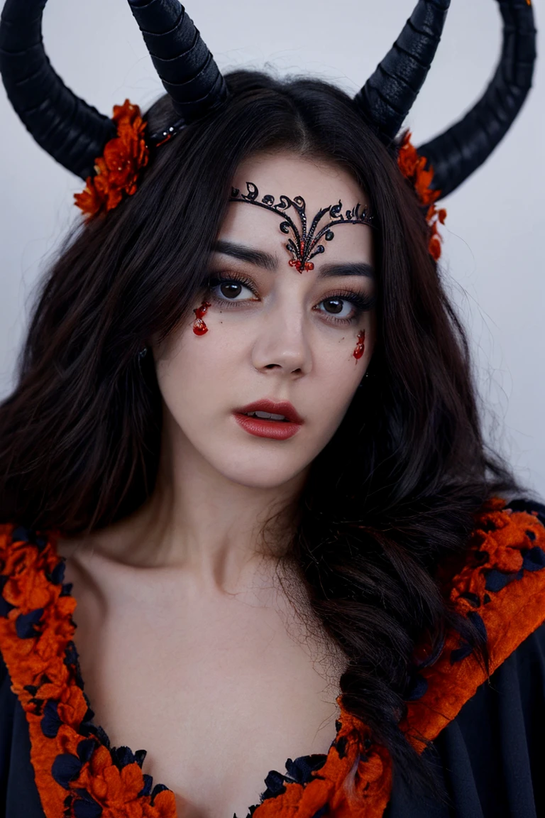 (masterpiece,best quality,ultra high res:1.2),(photo-realistic:1.3),1girl,solo,(beautiful face,exquisite face,skin texture:1.2),
<lora:dili_sd15_:1>,dili,looking_at_viewer,cowboy_shot,
demon costume, dark cloak, horned , ominous presence, Halloween masquerade,