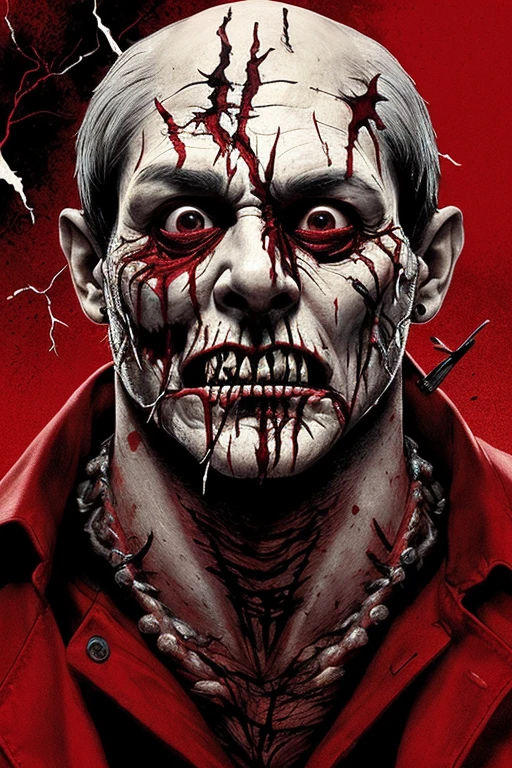 (masterpiece, top quality, best quality), horror (theme), (scar face:1.5), (no humans), scenery, red theme, night,