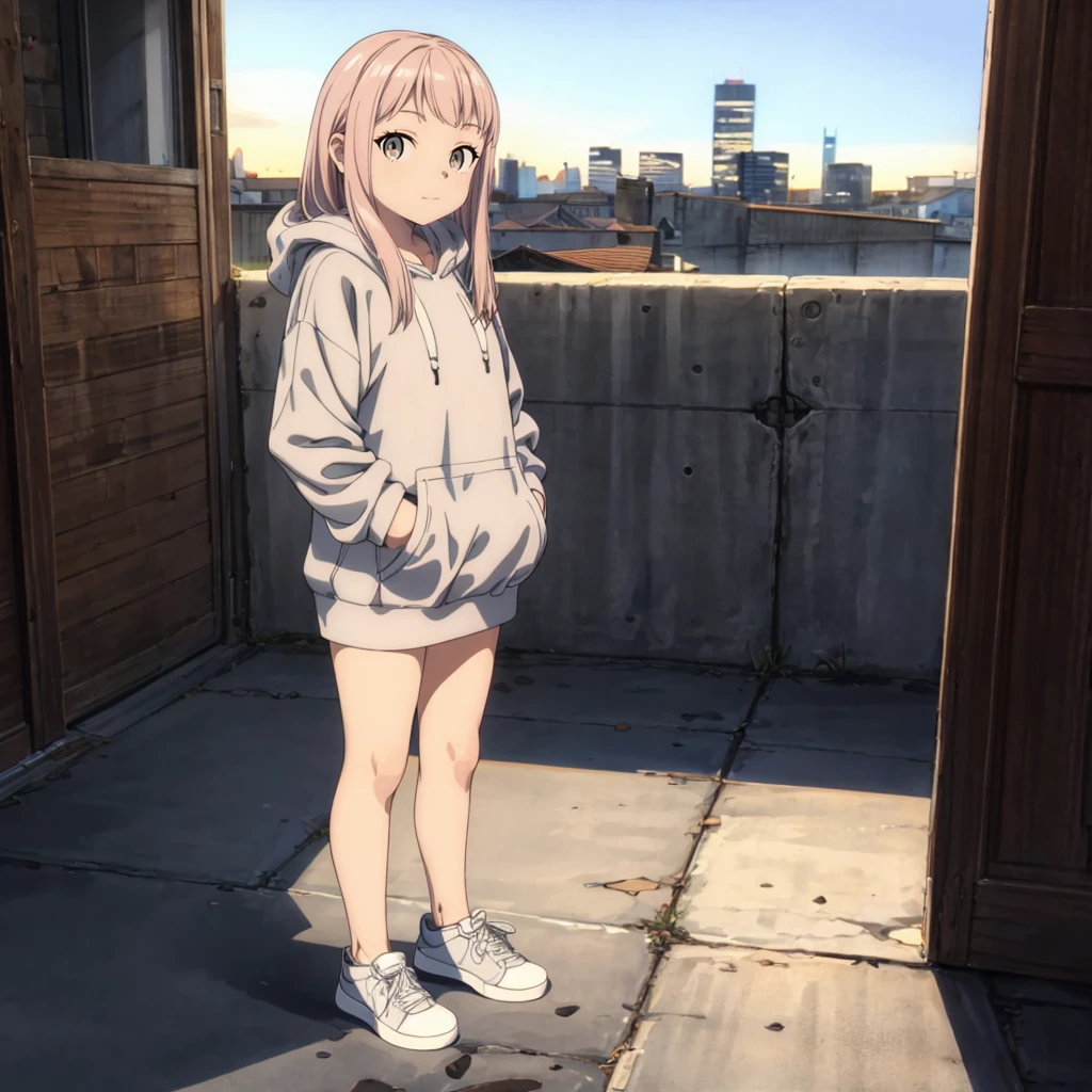 <lora:ChiefofSwordVillage001:0.7>,<lora:add_detail:1>,<lora:noline:0.3>,looking at viewer,
female child,pink hair,long hair,
full body,
hoodie,city,