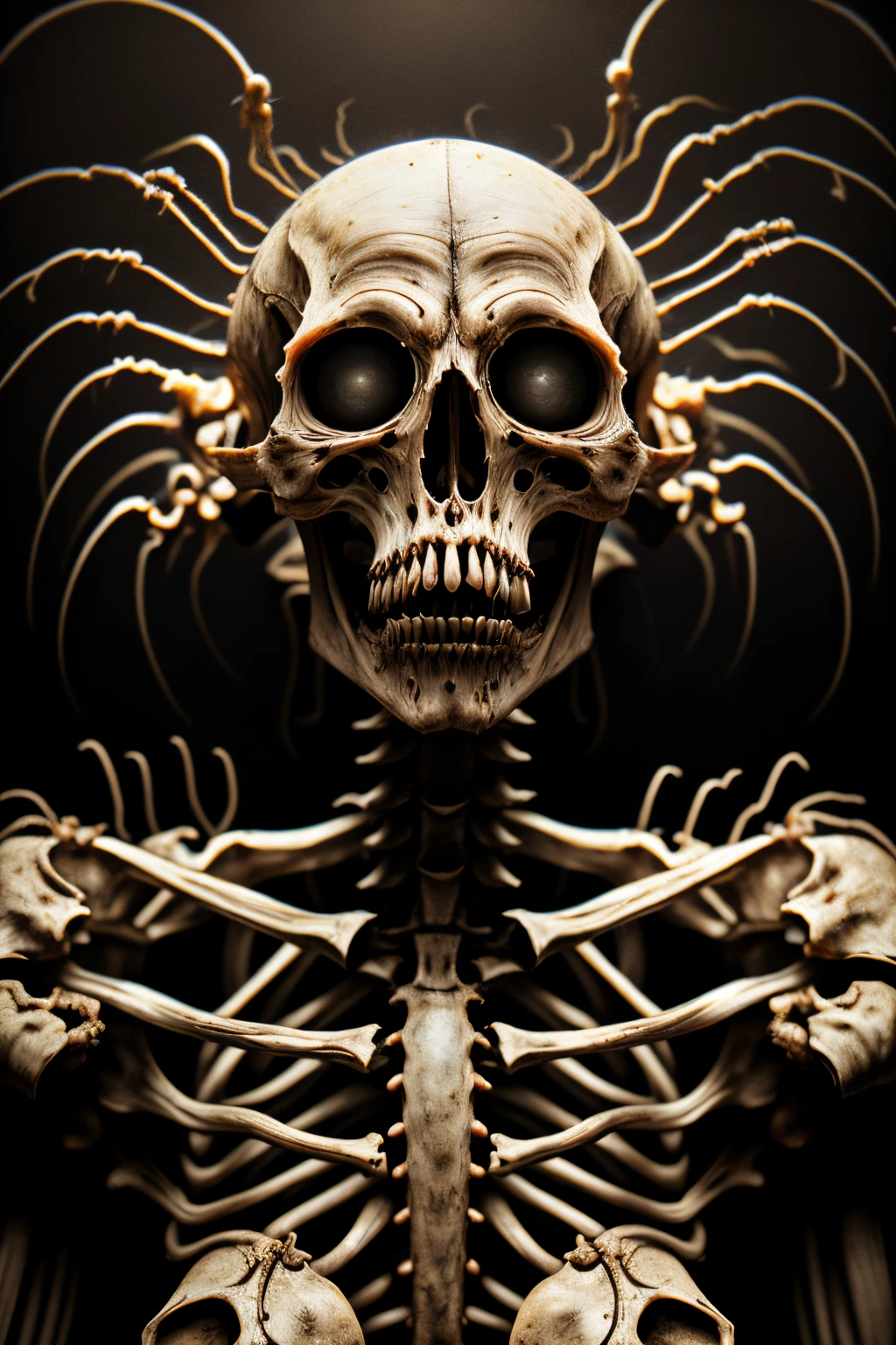a woman with a horrifying face, extremely ugly and distorted features, sunken eyes, gaping mouth, rotting skin, a skeletal body, unhealthy and uncomfortable appearance, in a dark, unsettling horror atmosphere, highly detailed, photorealistic, 8k, best quality