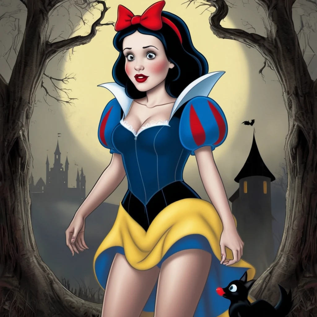 Horror-themed,  <lora:Snow White2:1.2>
Snow White a cartoon snow white is posing naked with perfect ass and leg spread in middle ages, Eerie, unsettling, dark, spooky, suspenseful, grim, highly detailed