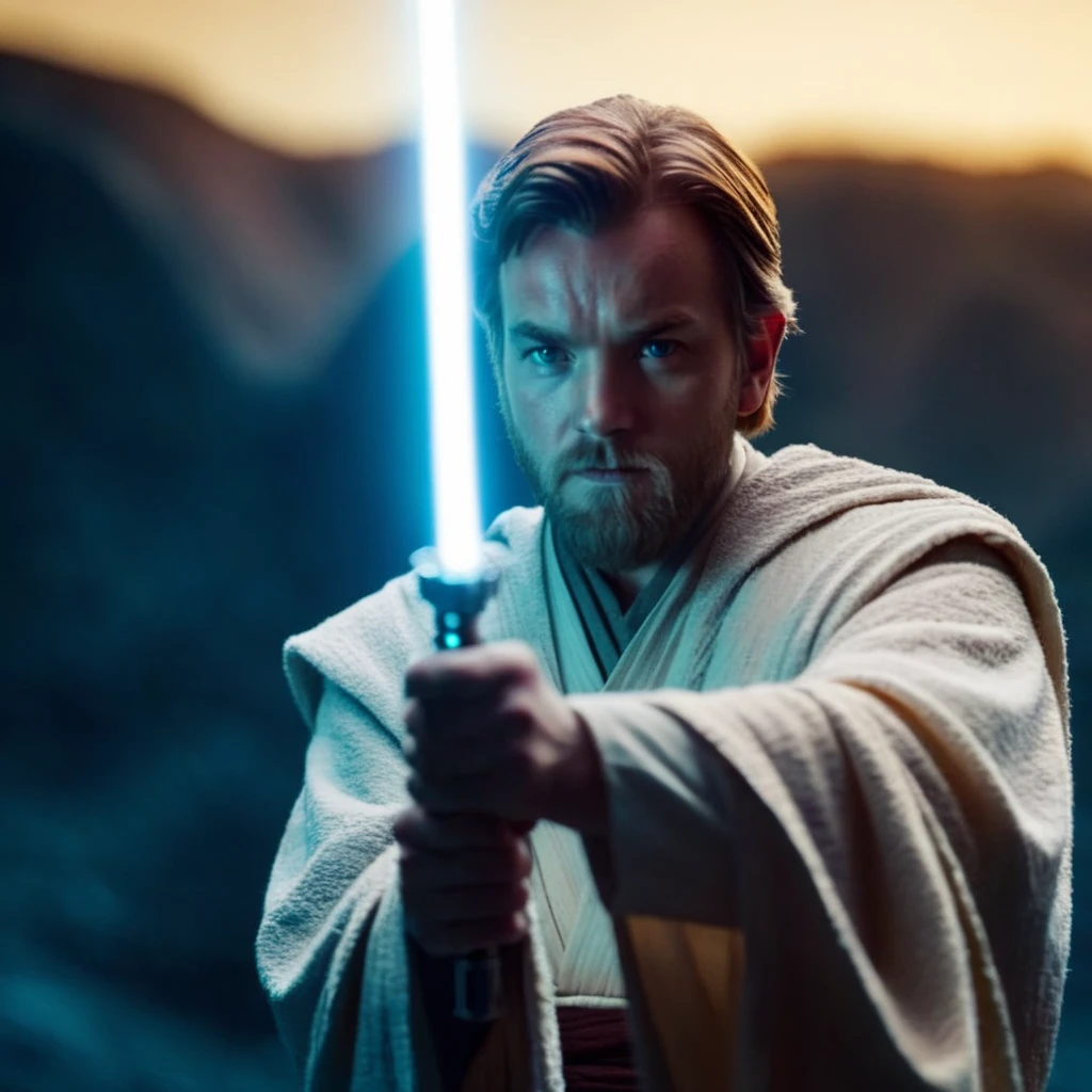 cinematic film still of  <lora:Obi-Wan Kenobi:1.2>
Obi-Wan Kenobi a young man in a robe holding a light saber in star wars universe, shallow depth of field, vignette, highly detailed, high budget, bokeh, cinemascope, moody, epic, gorgeous, film grain, grainy