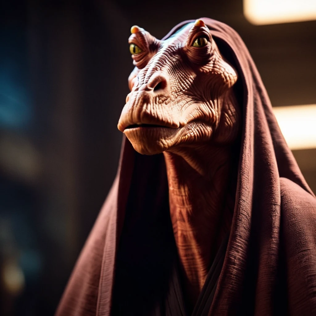 cinematic film still of <lora:darth jar jar binks:1.2>
darth jar jar binks a creature in a robe in star wars universe, shallow depth of field, vignette, highly detailed, high budget, bokeh, cinemascope, moody, epic, gorgeous, film grain, grainy