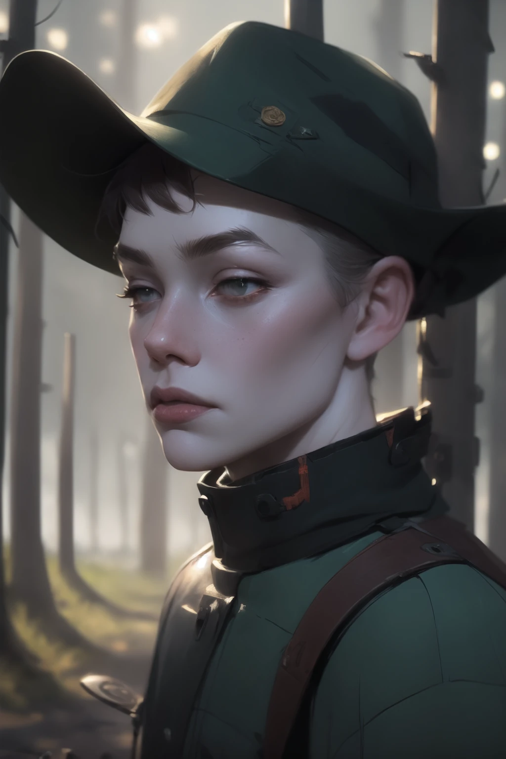 speedpainting, inbox\(ttp\), a ((Cowboy Shot of 1boy of 20yo (Reegan Wood:1.3))) (that's depressed) , ((look away from the camera)), mushroom forest as background