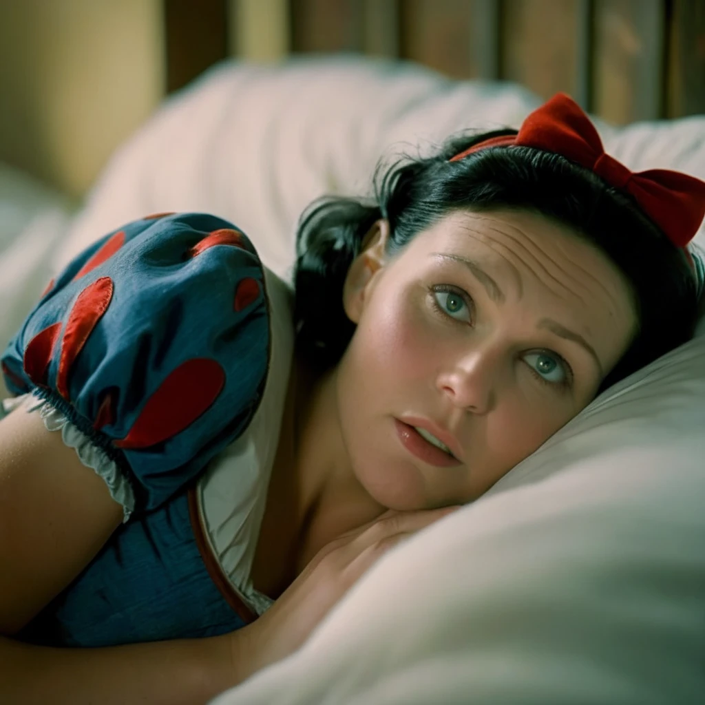 cinematic film still of <lora:Snow White2:1.2>
Snow White a woman laying in bed with a staring green_eyes looking to the camera, shallow depth of field, vignette, highly detailed, high budget, bokeh, cinemascope, moody, epic, gorgeous, film grain, grainy