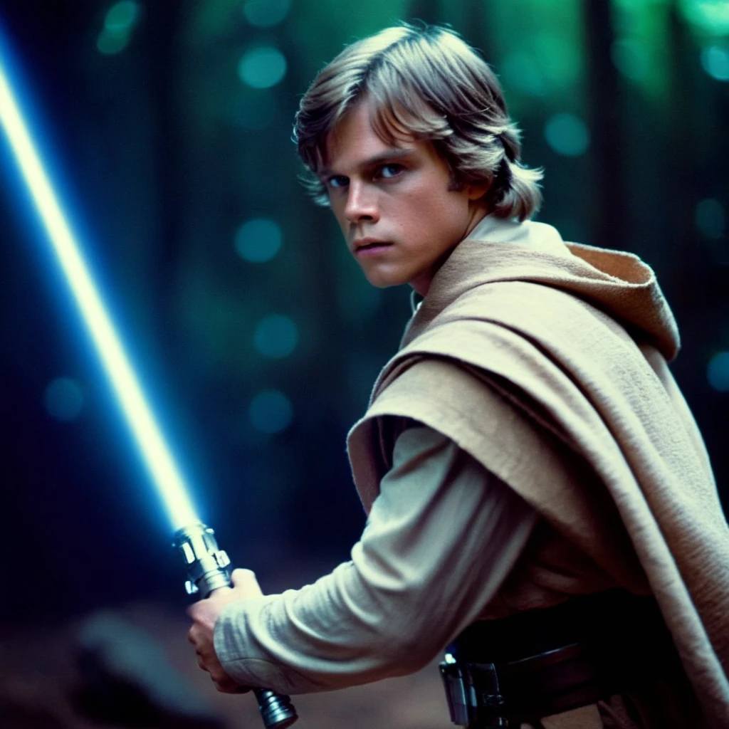 cinematic film still of <lora:Luke Skywalker:1.2>
Luke Skywalker a young man with a lightsaber sword in his hand in star wars universe, shallow depth of field, vignette, highly detailed, high budget, bokeh, cinemascope, moody, epic, gorgeous, film grain, grainy