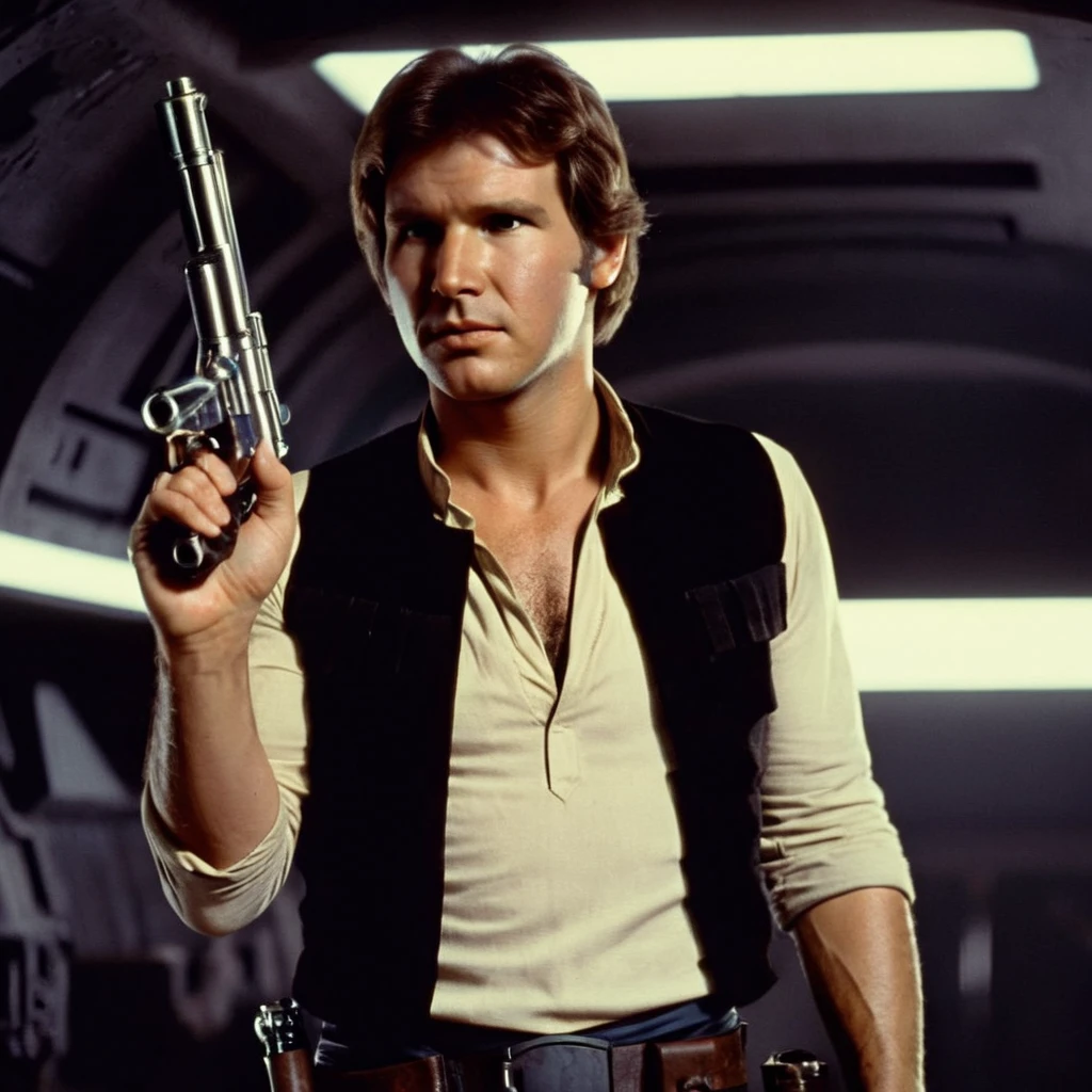 cinematic film still of <lora:Han Solo:1.2>
Han Solo a man holding a gun in his hand in star wars universe, shallow depth of field, vignette, highly detailed, high budget, bokeh, cinemascope, moody, epic, gorgeous, film grain, grainy