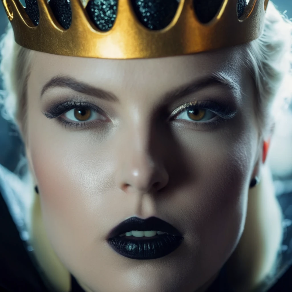 cinematic film still of  <lora:Evil Queen2:1.2>
Evil Queen a closeup of a hot blonde white ice cold skin woman wearing a gold crown and a dark black lipstick looking scary and villain, shallow depth of field, vignette, highly detailed, high budget, bokeh, cinemascope, moody, epic, gorgeous, film grain, grainy