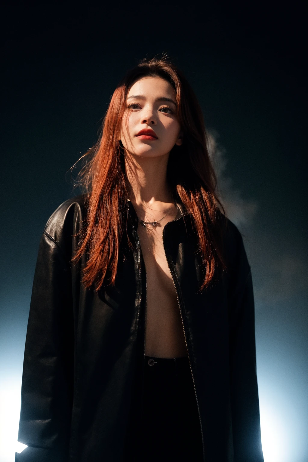 A girl with red hair is shown breaking chains that were holding her back,
Colors: Dark background with metallic silver chains, and subtle light highlighting the breaking point.