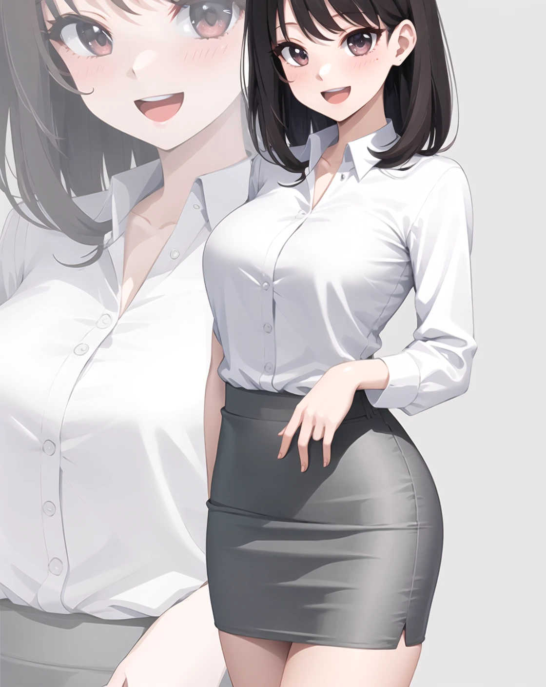 score_9, score_8_up, score_7_up, score_6_up, score_5_up,1girl,higashiyama kobeni,(breast expansion:1.2),multiple views, huge breasts,formal, necktie,black pants, (SSP:1.1), white shirt, futanari expansion, huge penis