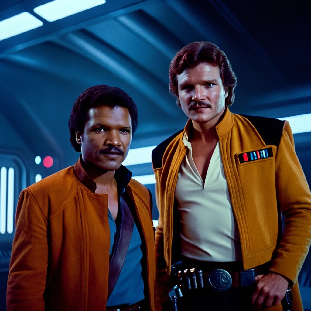 cinematic film still of <lora:Lando Calrissian:1.2>
Lando Calrissian a man standing next to Han Solo in star wars universe, shallow depth of field, vignette, highly detailed, high budget, bokeh, cinemascope, moody, epic, gorgeous, film grain, grainy