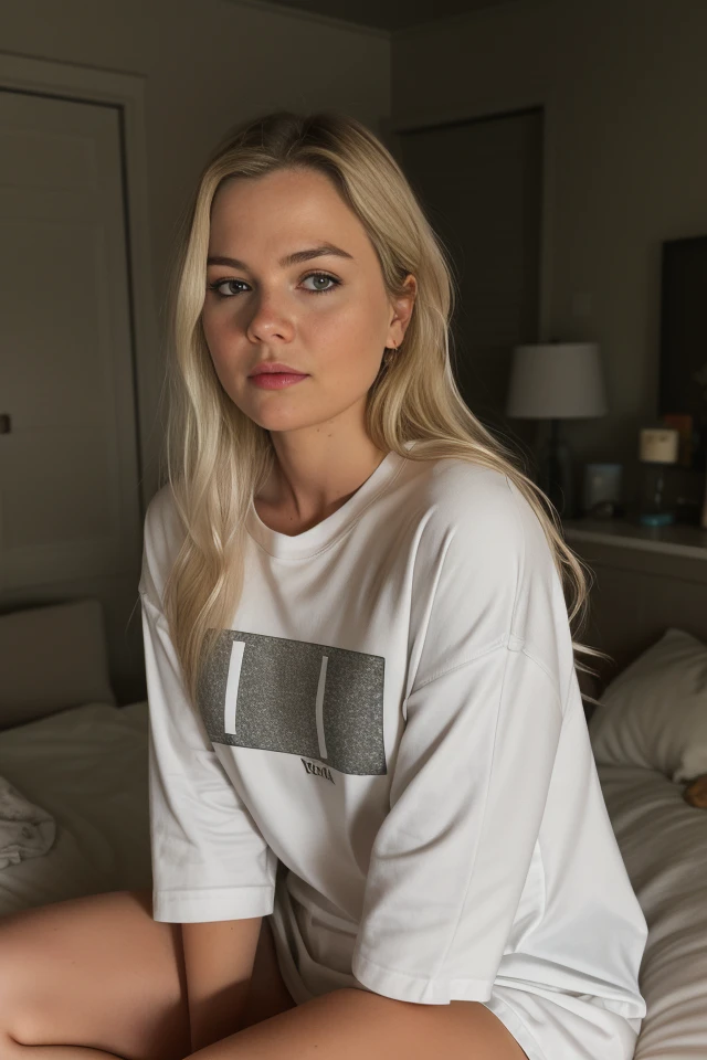 woman wearing a ((oversized t-shirt)), , messy hair, long blonde hair, hyper realistic, 4k, medium breasts, masterpiece, beautiful, facing the viewer, headshot, cleavage, pale skin, fair skin, ((nasolabial folds)), skin colored lipstick, DSLR RAW PHOTO, 8K, POV, canon 5d, 85mm, ((bedroom, early morning, sitting on a bed))
<lora:Kennedy:1>