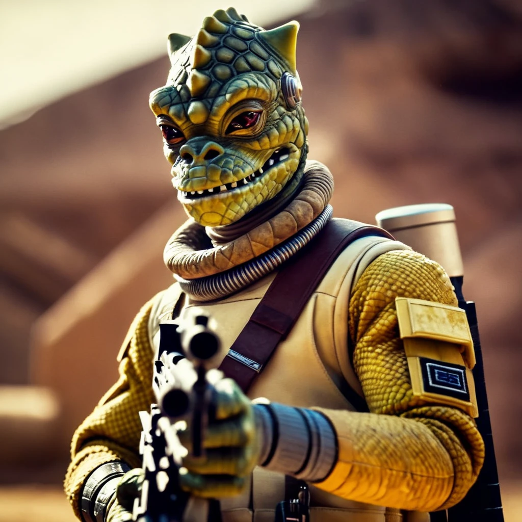 cinematic film still of <lora:Bossk:1.2>
Bossk a reptilian cartoon character with a gun and a helmet in star wars universe, shallow depth of field, vignette, highly detailed, high budget, bokeh, cinemascope, moody, epic, gorgeous, film grain, grainy
