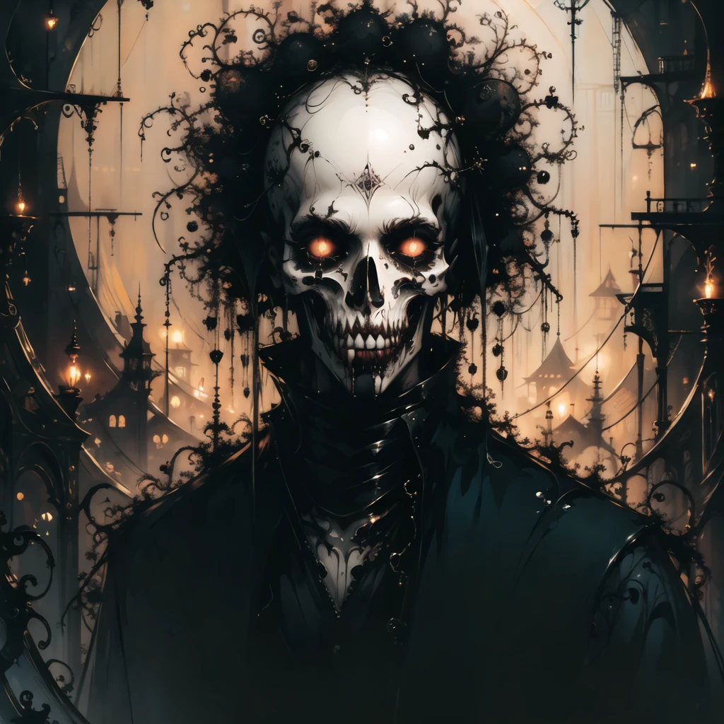 (absurdres, highres, ultra detailed), OverallDetail, tree that is decorated with skulls and blood, 1tree, solo, extremely detailed, (official art, beautiful and aesthetic:1.2), (dark art, abstract art, gritty art :1.3), (style of gerald brom:1.3), masterpiece, horror, highest detailed, landscape, nice contrast, uhd, 8k, ultra detailed, <lora:gazebonoir:1>, speedpainting