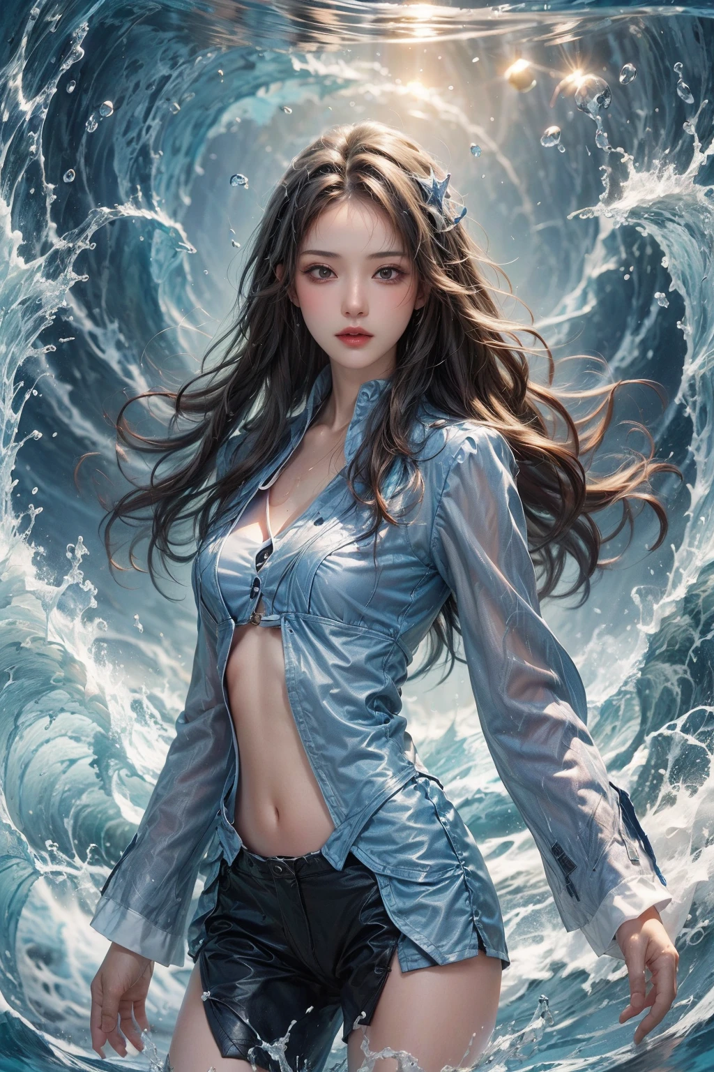 Best quality,masterpiece,ultra high res,1girl,(cowboy shot:1.4),<lora:GoodHands-beta2:1>,water,waves,filled with water energy,<lora:shui2 å æ°´ç¥:0.7>,shui2, guarded, celestial, charming, pretty