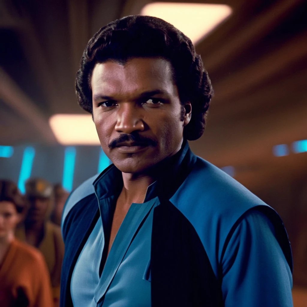 cinematic film still of <lora:Lando Calrissian:1.2>
Lando Calrissian a man in a blue shirt and black pants in star wars universe, shallow depth of field, vignette, highly detailed, high budget, bokeh, cinemascope, moody, epic, gorgeous, film grain, grainy