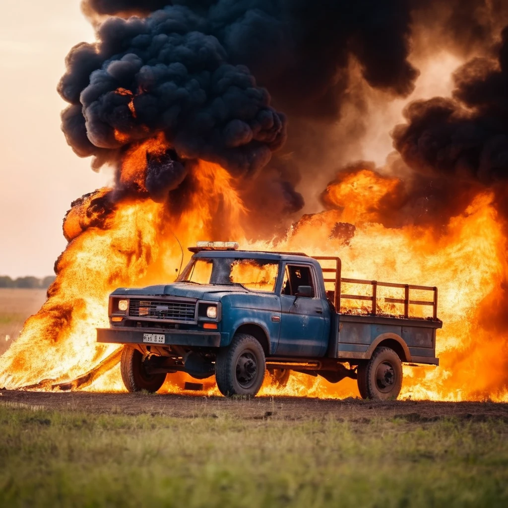 cinematic film still of <lora:cinematic explosion style:1.5>
a truck is on fire in a explosion field cinematic explosion style, shallow depth of field, vignette, highly detailed, high budget, bokeh, cinemascope, moody, epic, gorgeous, film grain, grainy