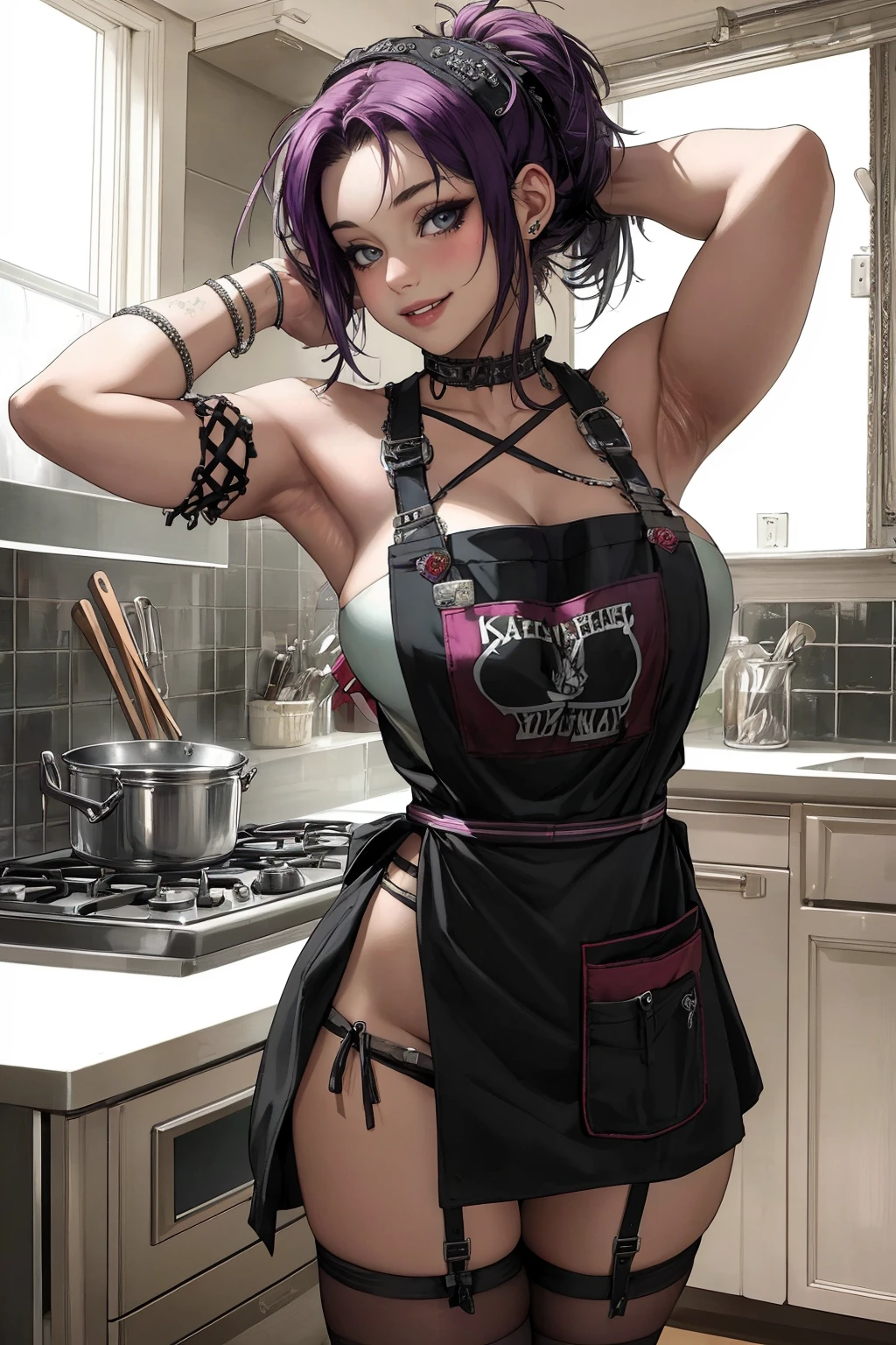 ((Masterpiece, best quality,edgQuality))smiling,excited,solo,1girl,
kitchen background,arms behind head
edgApron,edgGrunge,accessories, a woman with a very sexy outfit,wearing edgGrunge_(apron)
<lora:edgGrungeAprons:1>