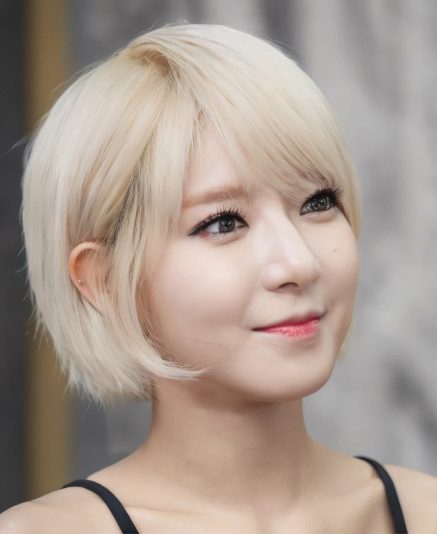 a beautiful picture of ch04x, short hair,blonde, idol,smile, masterpiece, face focus, photorealistic, woman,4k, hdr,  bloom, light, RAW color photo,(fully in frame:1.1), (blush:0.5), (goosebumps:0.5),  <lora:ch04xl:1>
