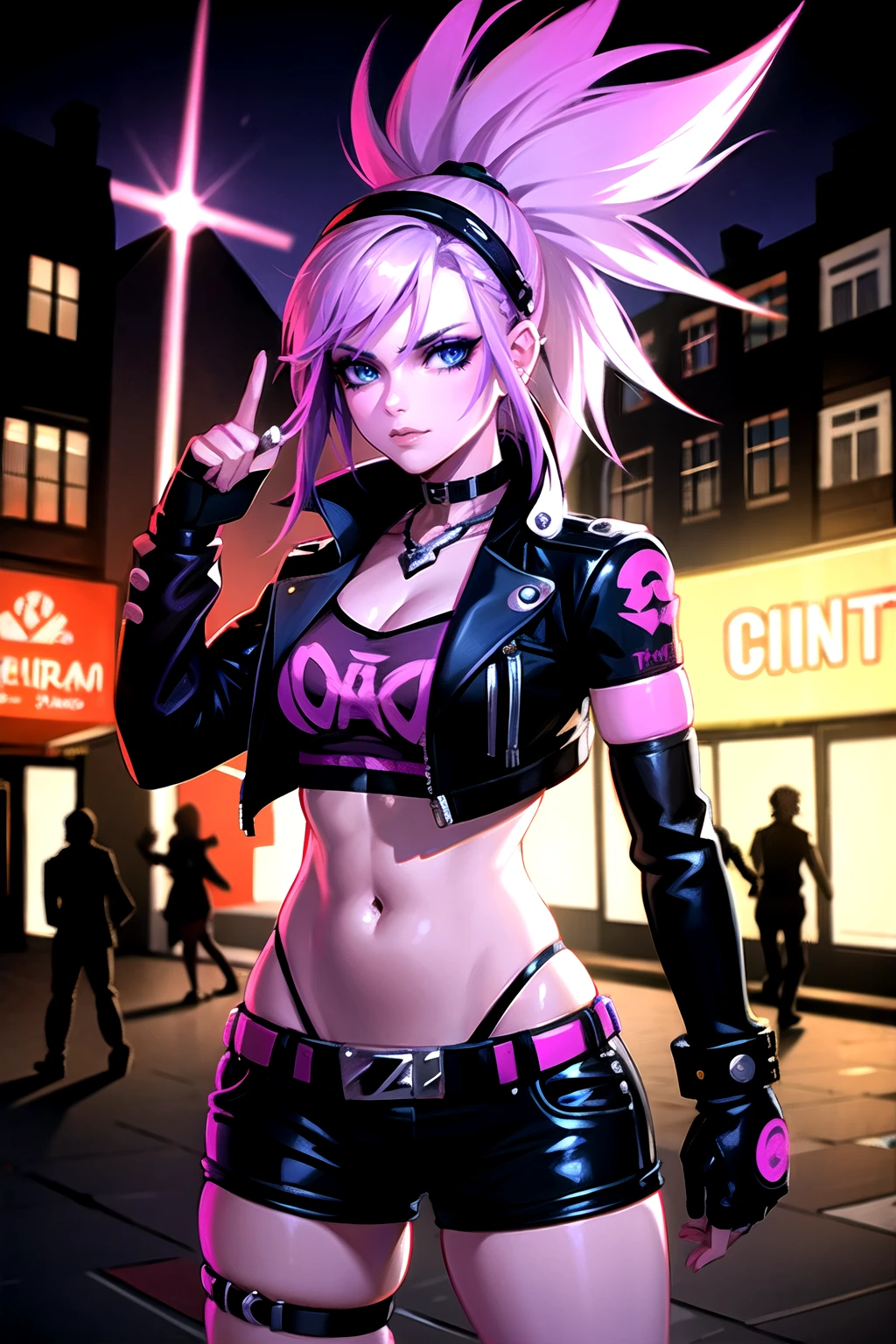 <lora:punk:0.8>a punk woman, Amsterdam, (neon lighting:0.5)