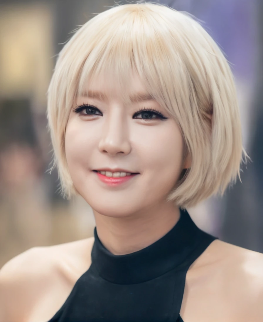 a beautiful picture of ch04x, short hair,blonde, idol,smile, masterpiece, face focus, photorealistic, woman,4k, hdr, bloom, light, RAW color photo,(fully in frame:1.1), (blush:0.5), (goosebumps:0.5), <lora:ch04xl:1>
