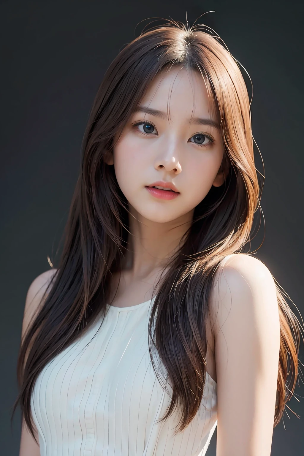 1girl, long hair, White dress, (isolated on dark-grey background:1.2), from front, standing, (soft lighting:1.2), shot on Canon EOS 5D, BREAK
(upper body:1.2), , best quality, ultra high res, (photorealistic:1.4), masterpiece, real life skin, hyper real, perspective, detailed beautiful eyes and detailed face <lora:khunpreaw-04:1>