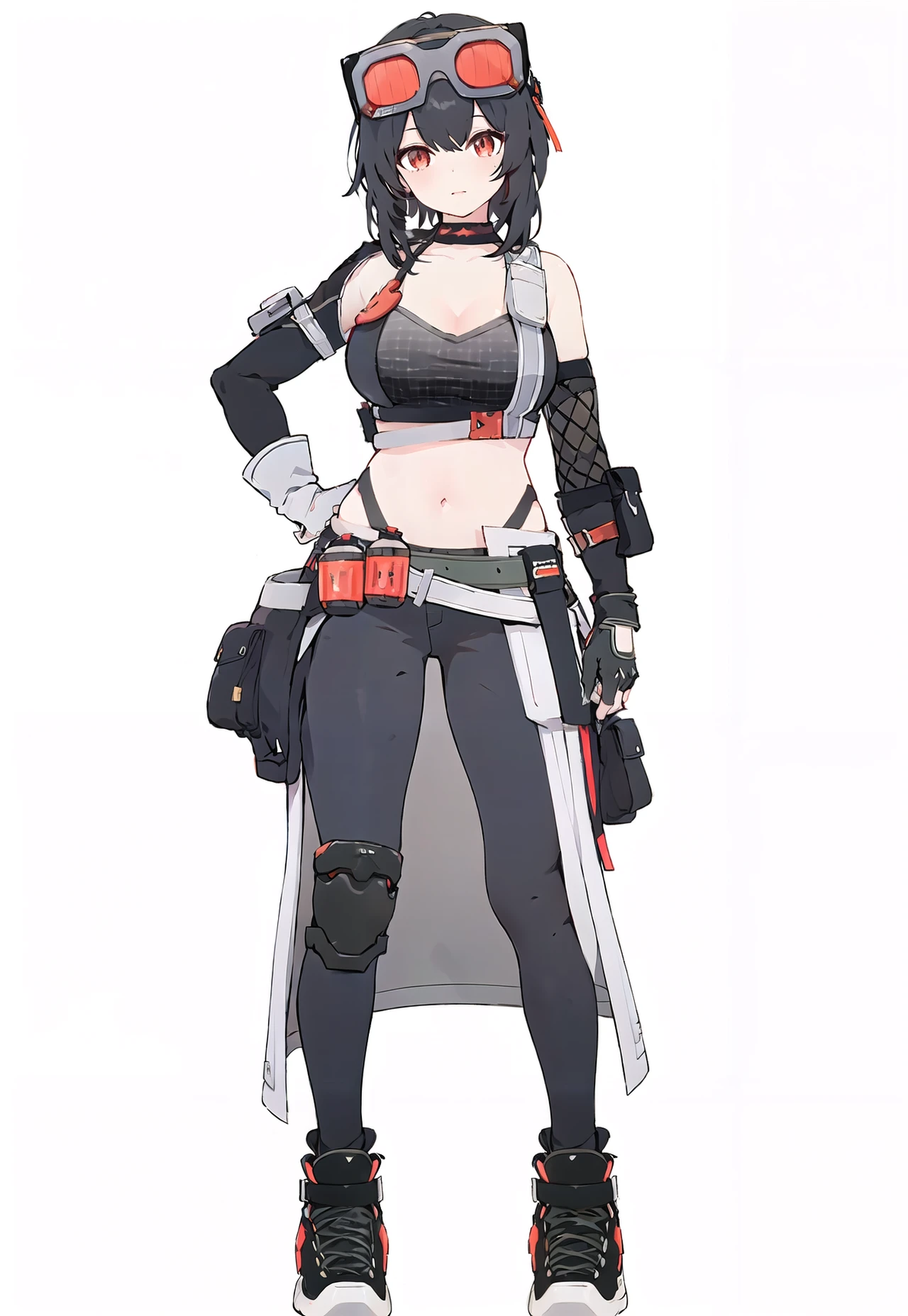 1girl, original outfit, foxgirl, long brown tactical winter gear, big boobs, Arknights character