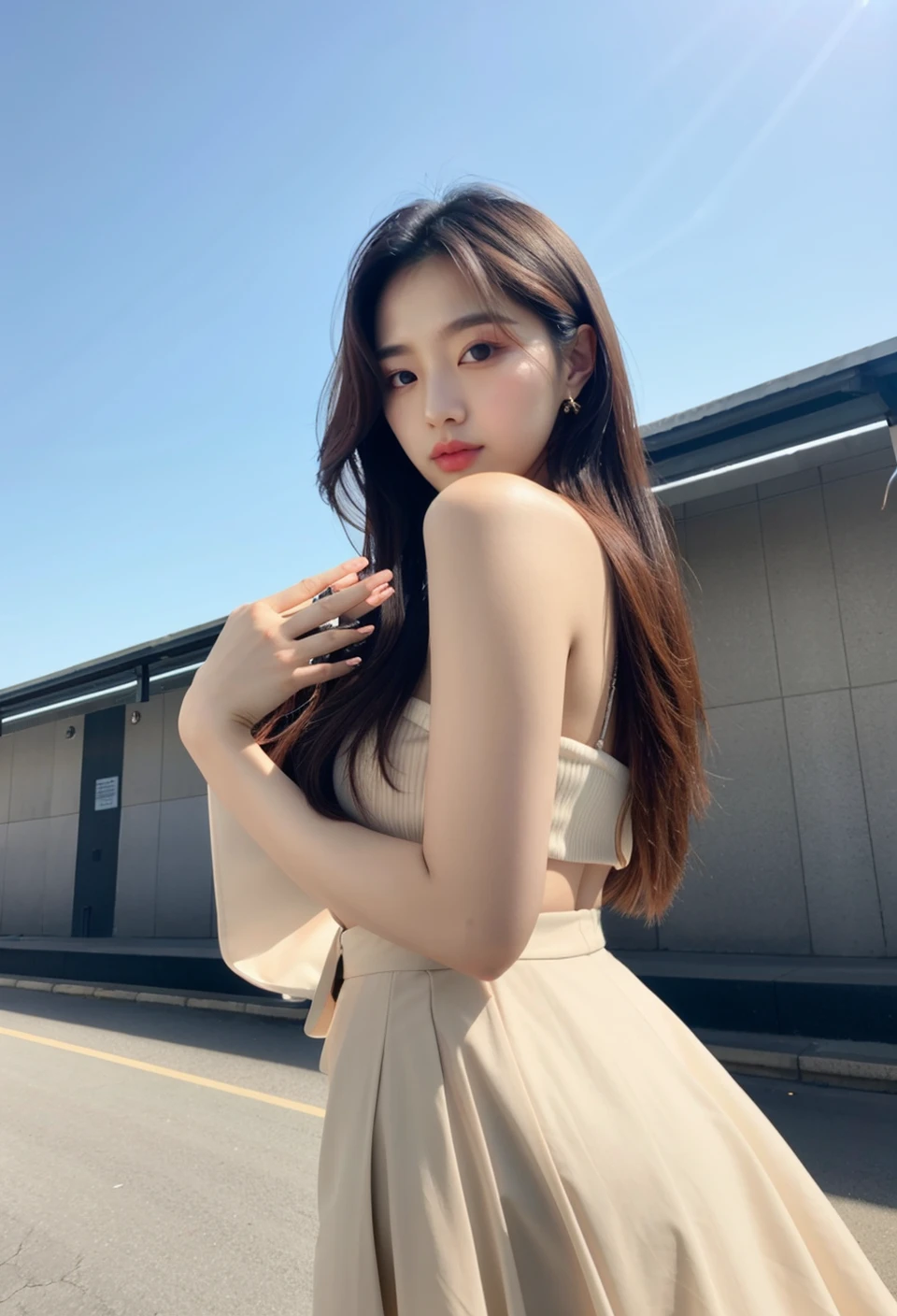 best quality and best aesthetic Photo of a Beautiful Korean kpop idol Woman, simple nostalgic, nice spring afternoon lighting, professional iphone photo